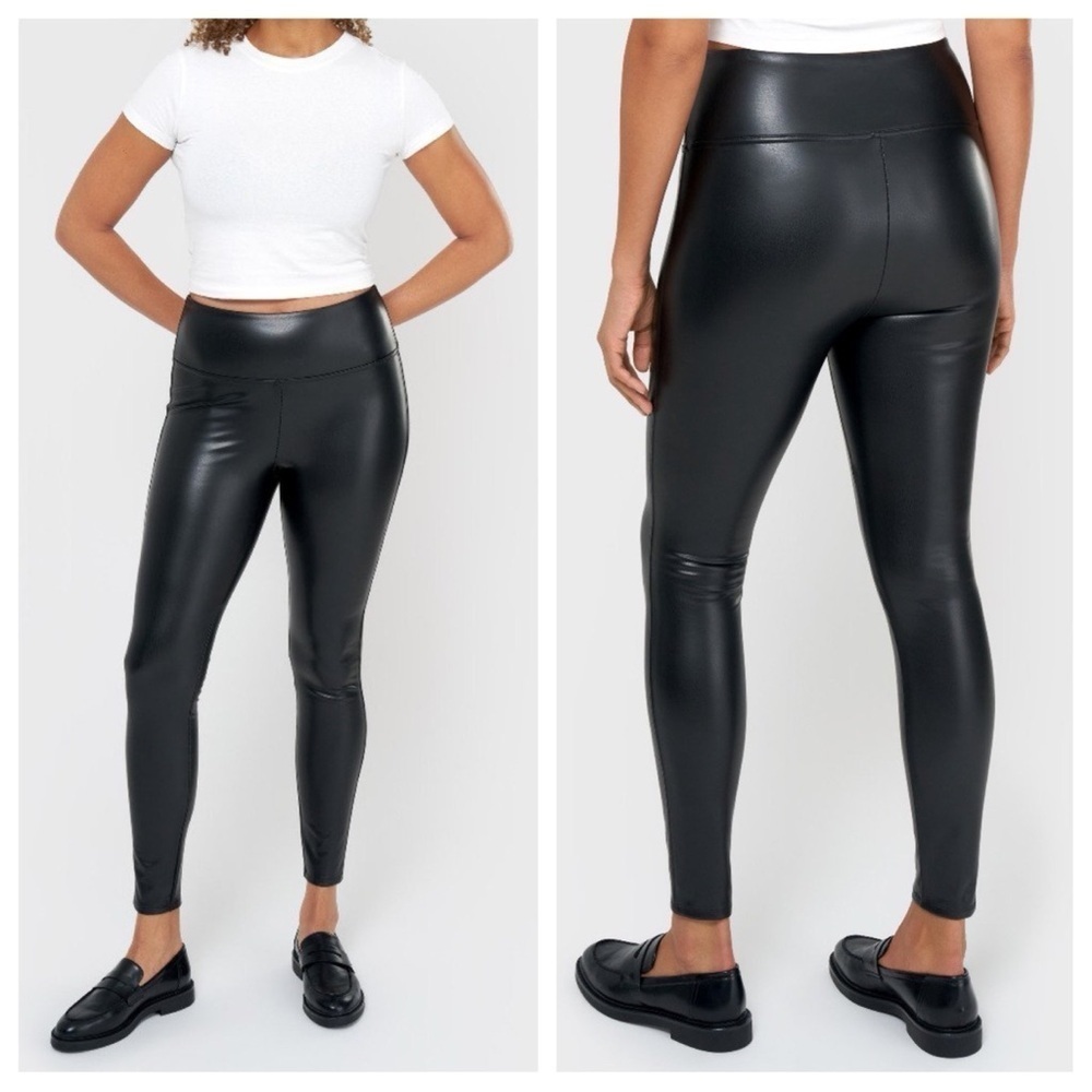 NWT Seven7 sz XL Black High Rise Faux Leather Pull On Legging Vegan Stretch